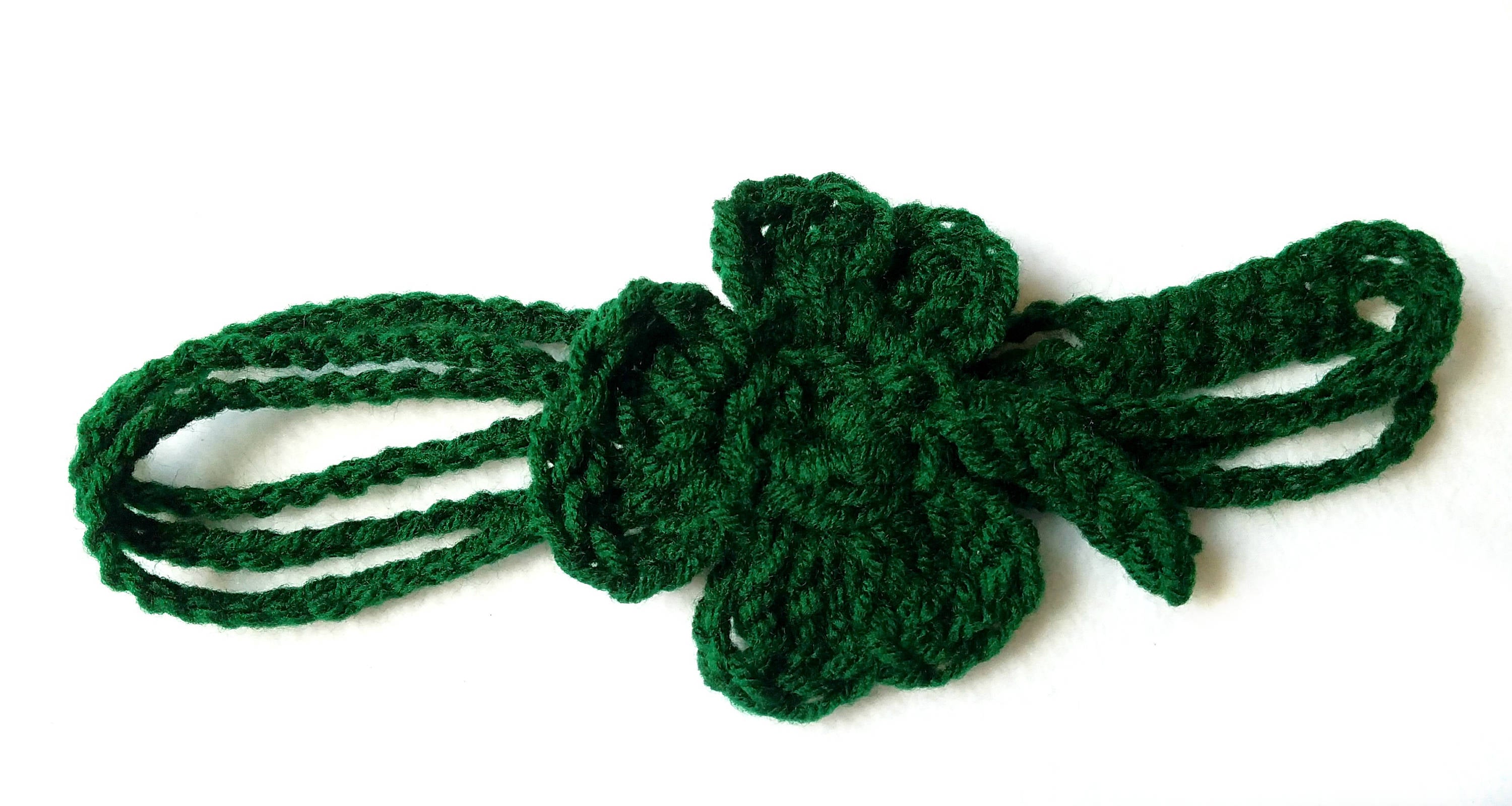 Crochet Flower Headband - Four Leaf Clover Gift - St. Patricks Day Shamrock Hair Tie