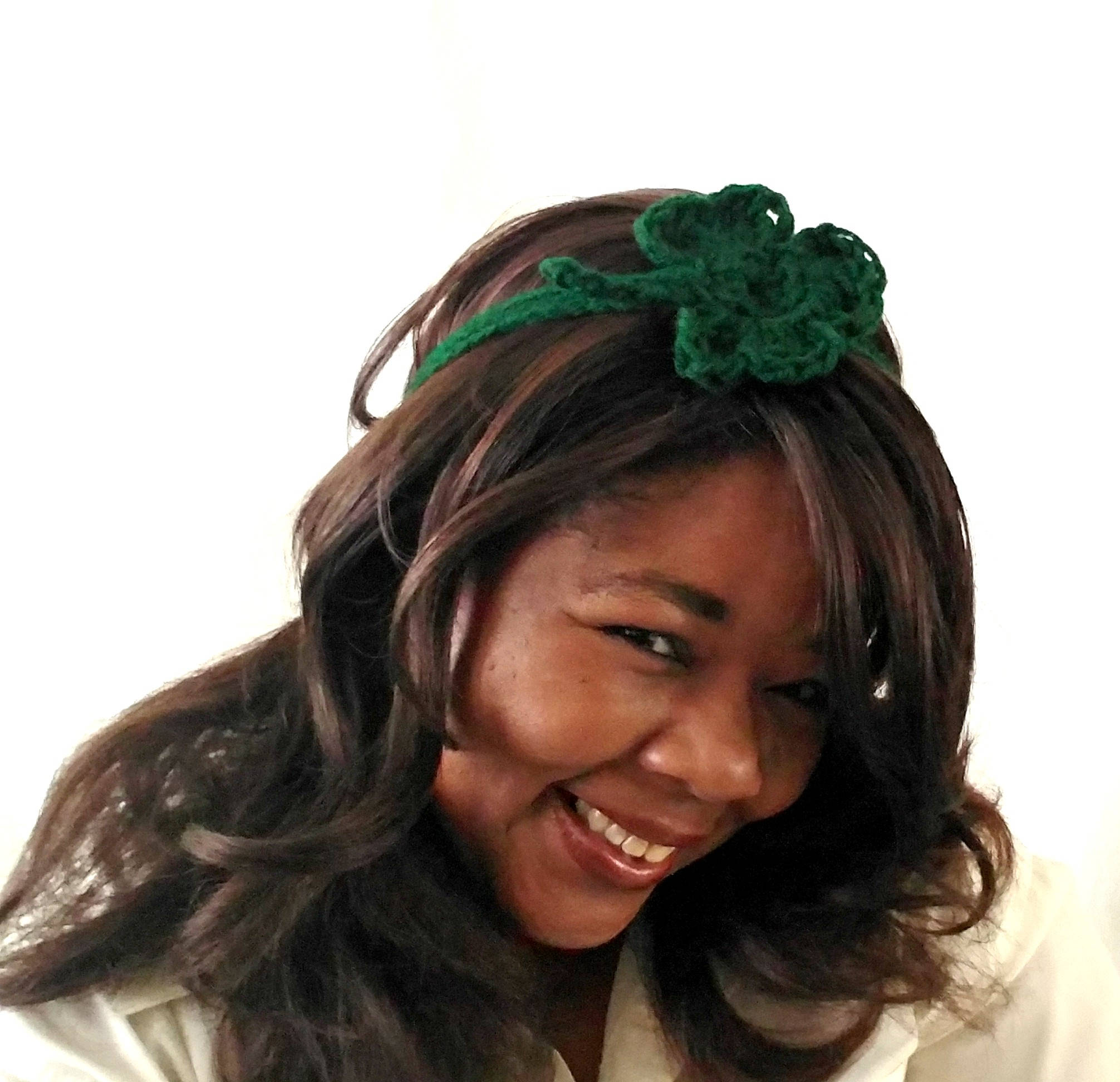 Crochet Flower Headband - Four Leaf Clover Gift - St. Patricks Day Shamrock Hair Tie