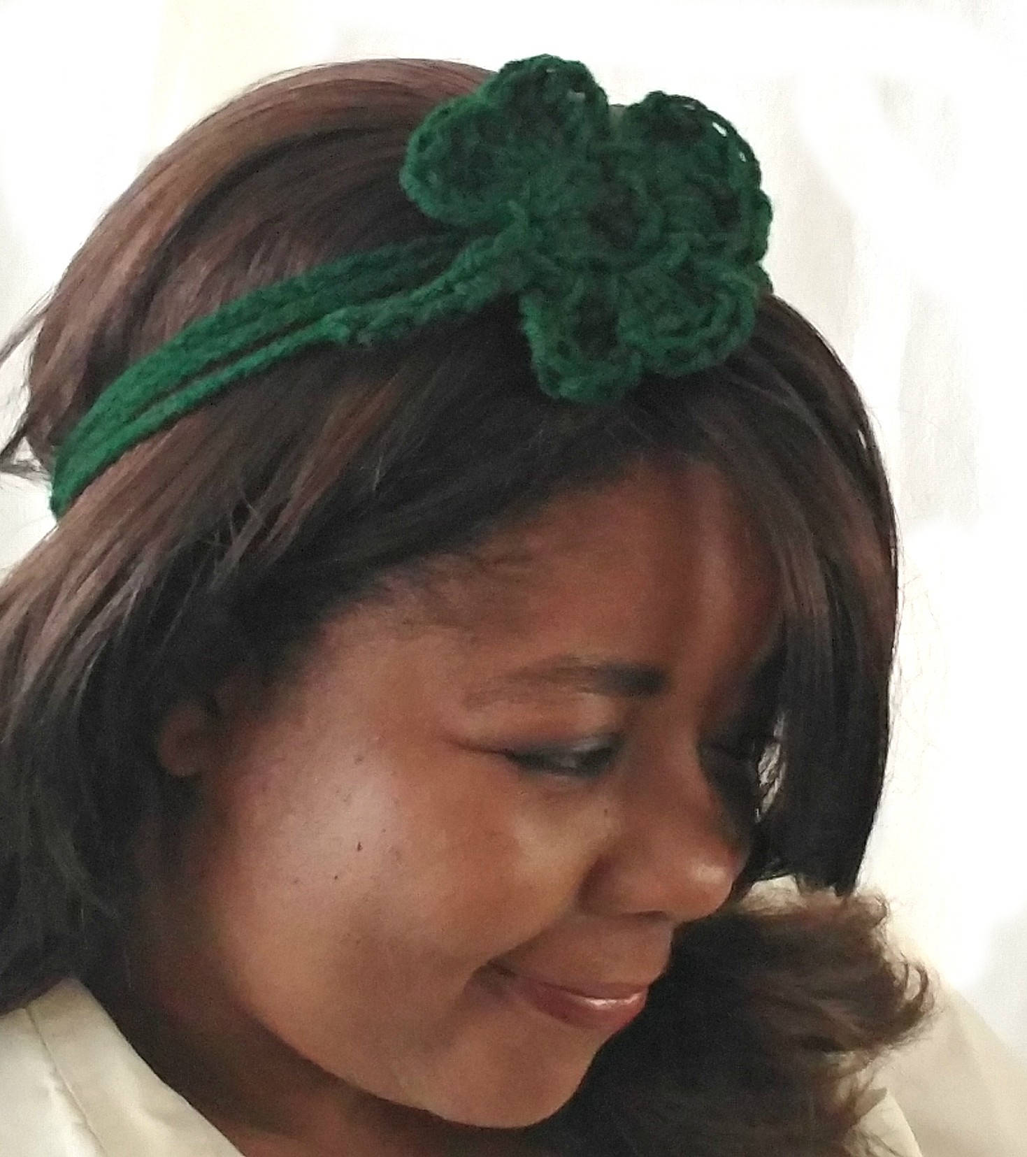 Crochet Flower Headband - Four Leaf Clover Gift - St. Patricks Day Shamrock Hair Tie