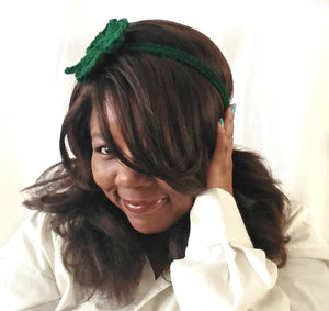 Crochet Flower Headband - Four Leaf Clover Gift - St. Patricks Day Shamrock Hair Tie