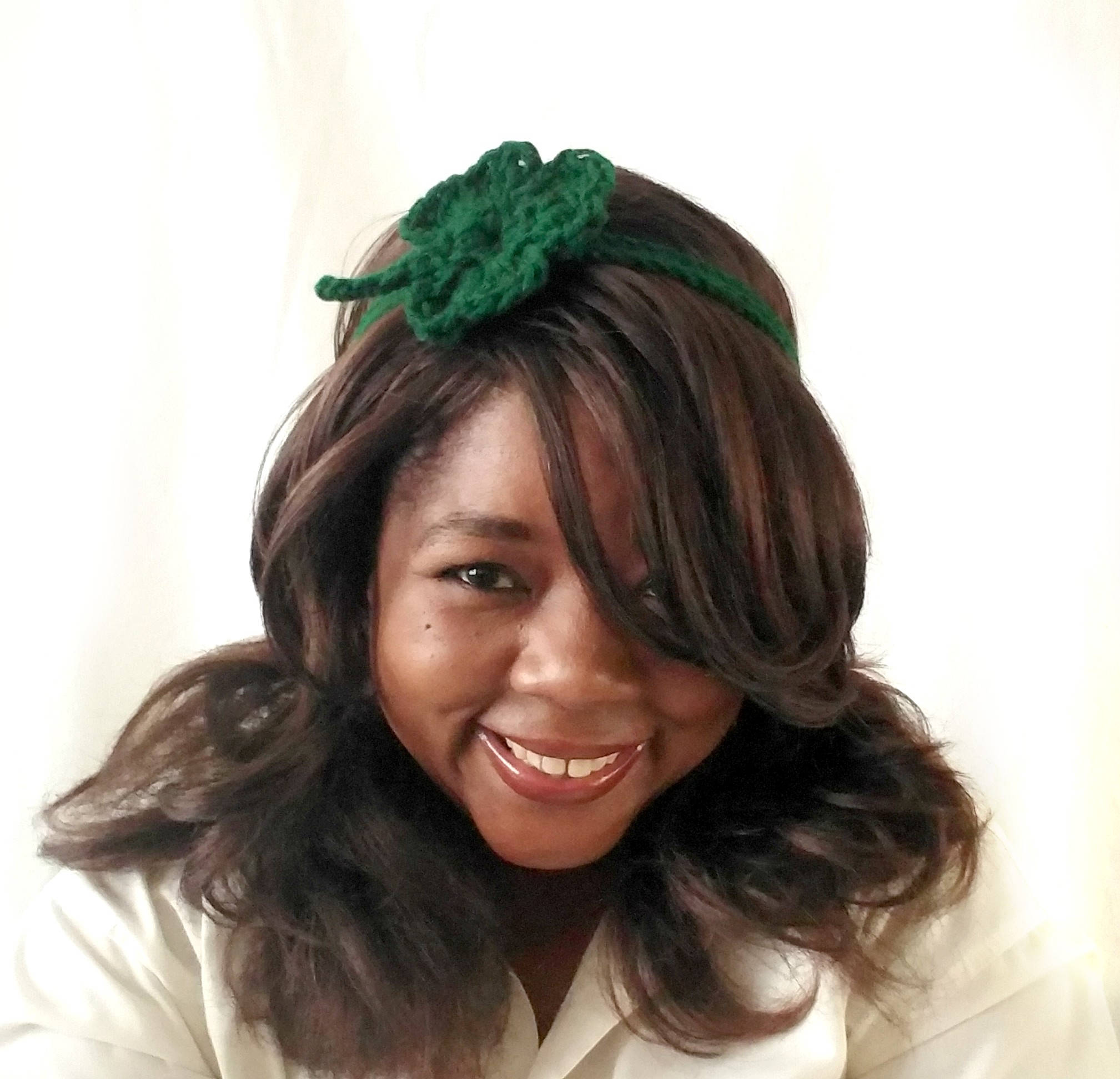 Crochet Flower Headband - Four Leaf Clover Gift - St. Patricks Day Shamrock Hair Tie