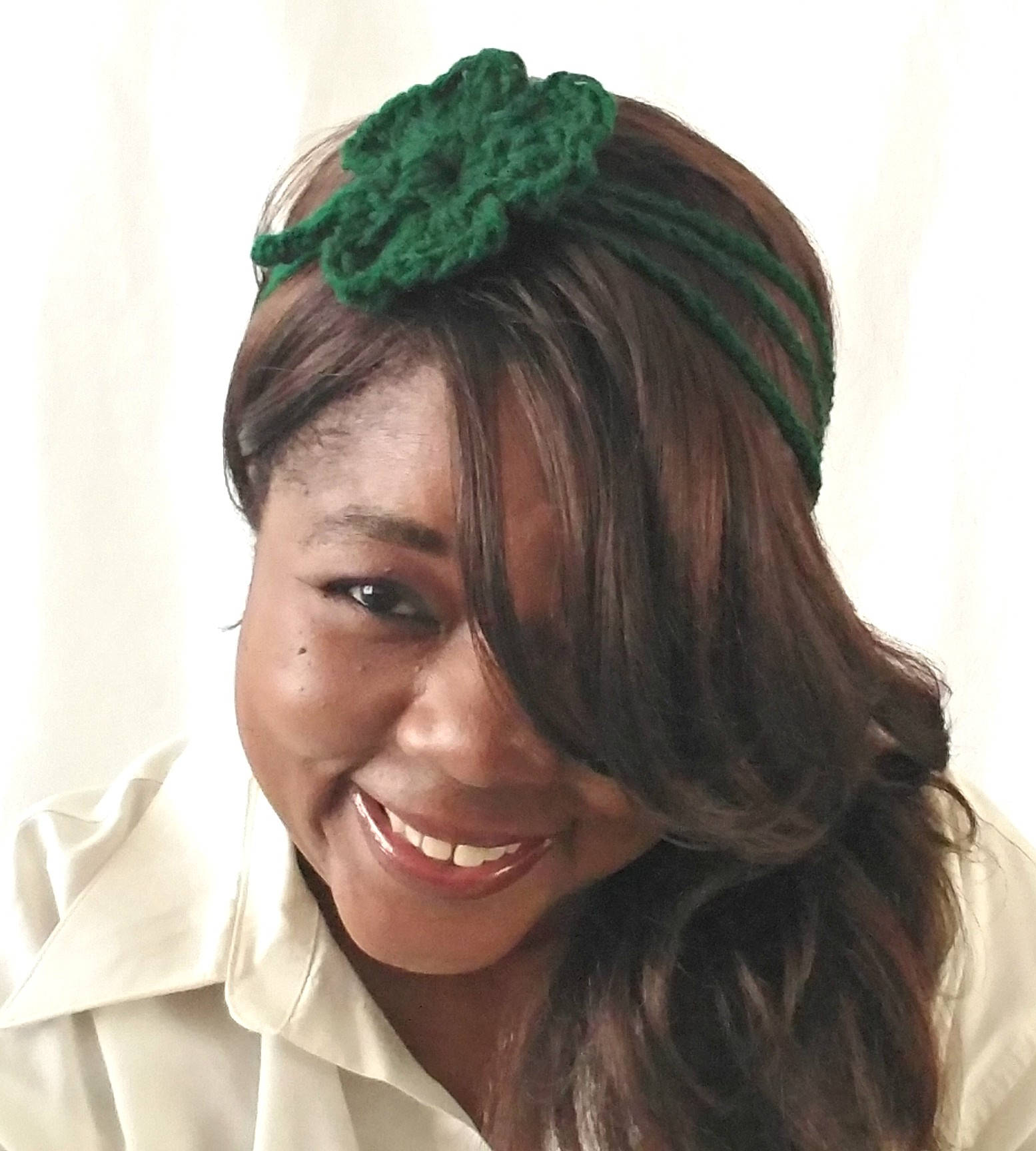 Crochet Flower Headband - Four Leaf Clover Gift - St. Patricks Day Shamrock Hair Tie