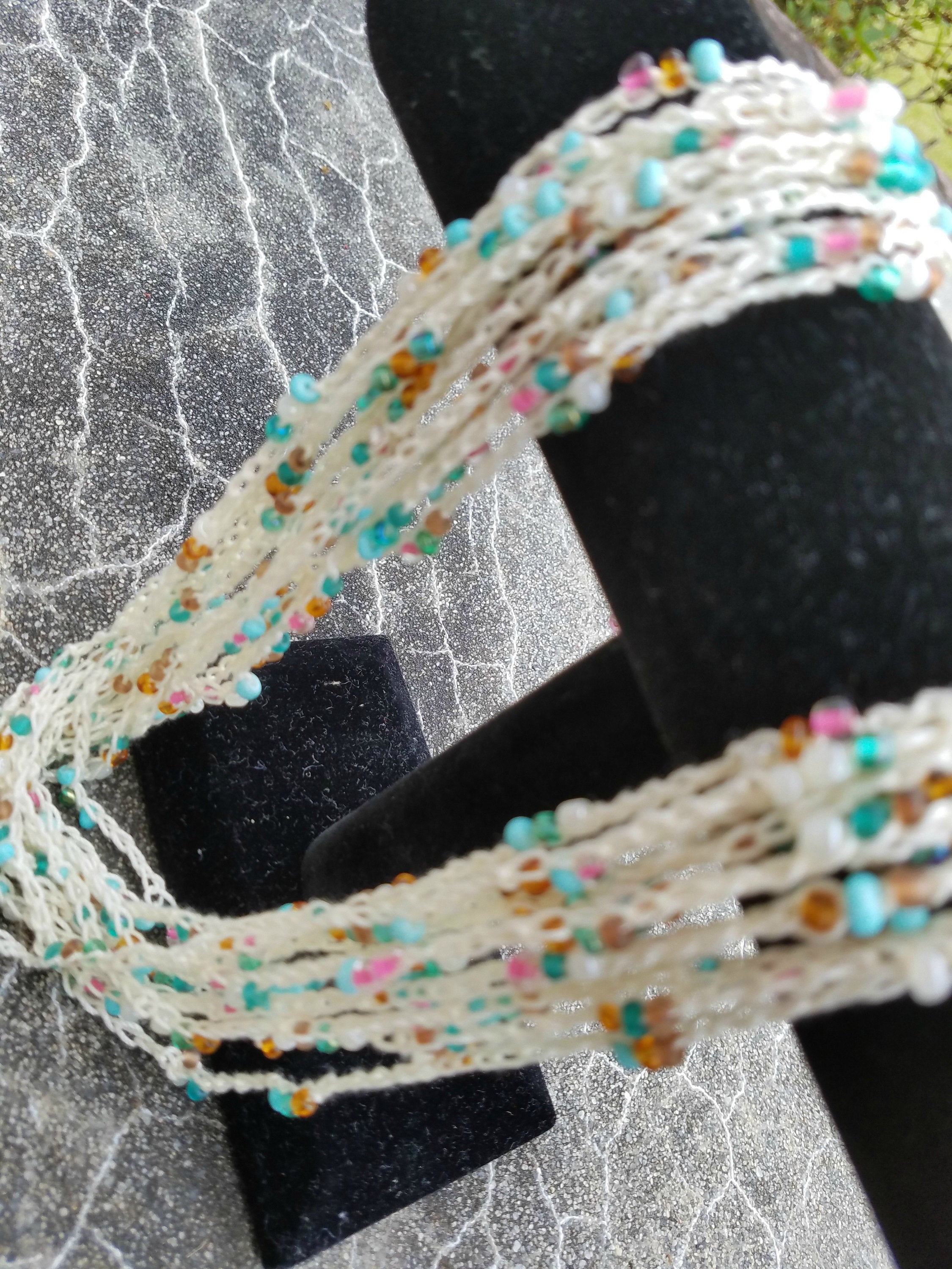 Crochet Layered Chain Necklace - Beaded Crochet Jewelry