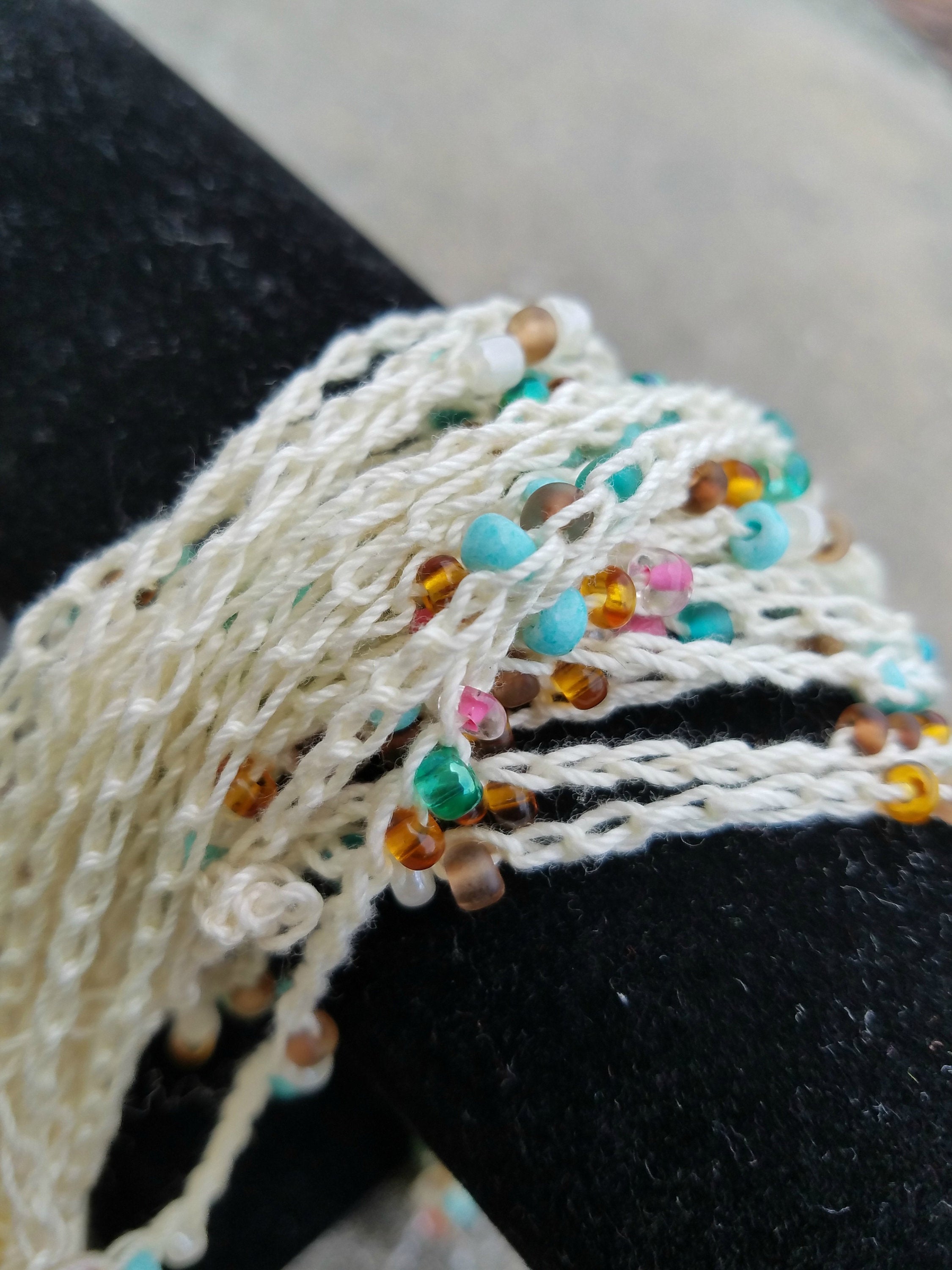 Crochet Layered Chain Necklace - Beaded Crochet Jewelry