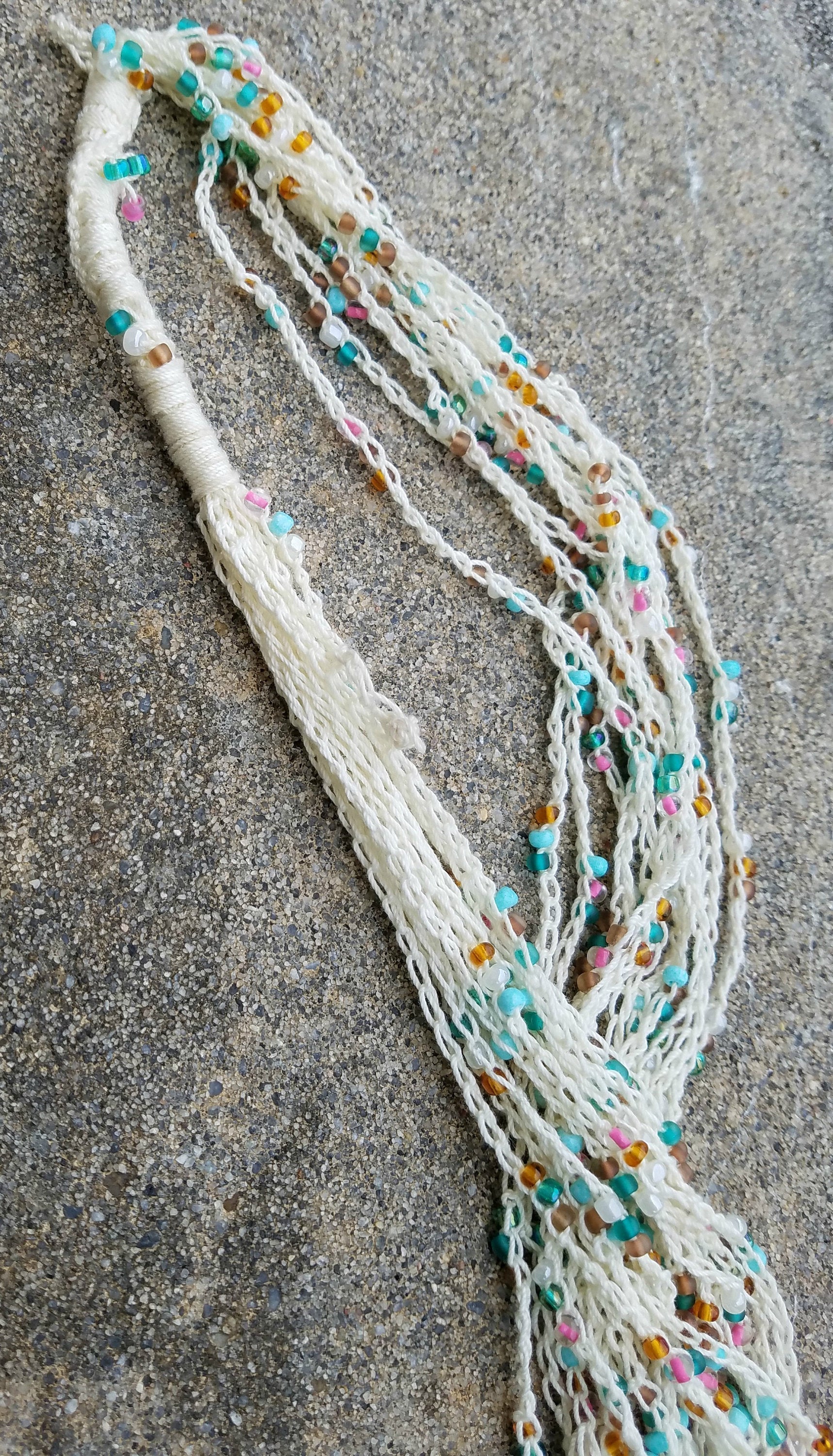 Crochet Layered Chain Necklace - Beaded Crochet Jewelry