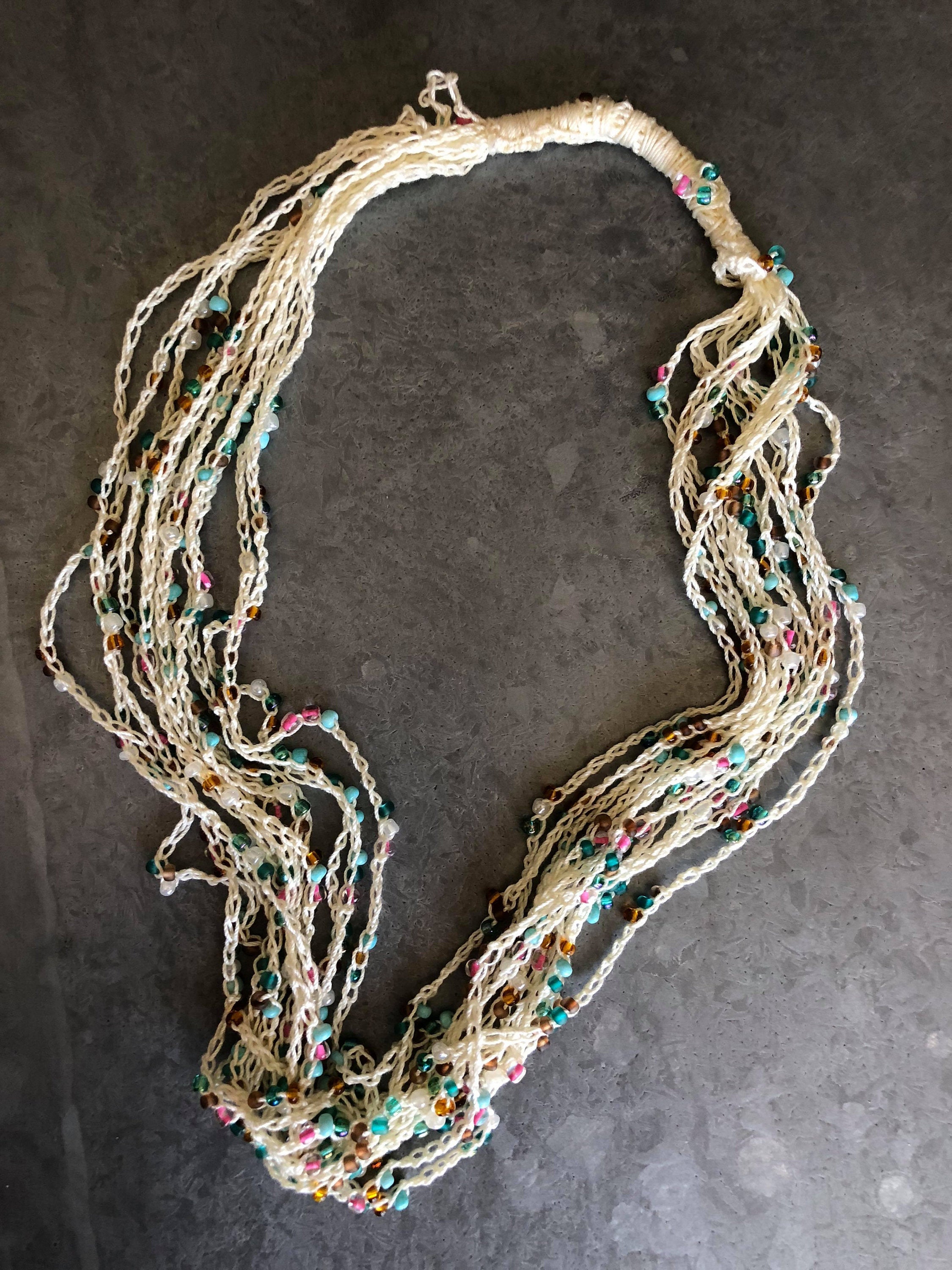 Crochet Layered Chain Necklace - Beaded Crochet Jewelry