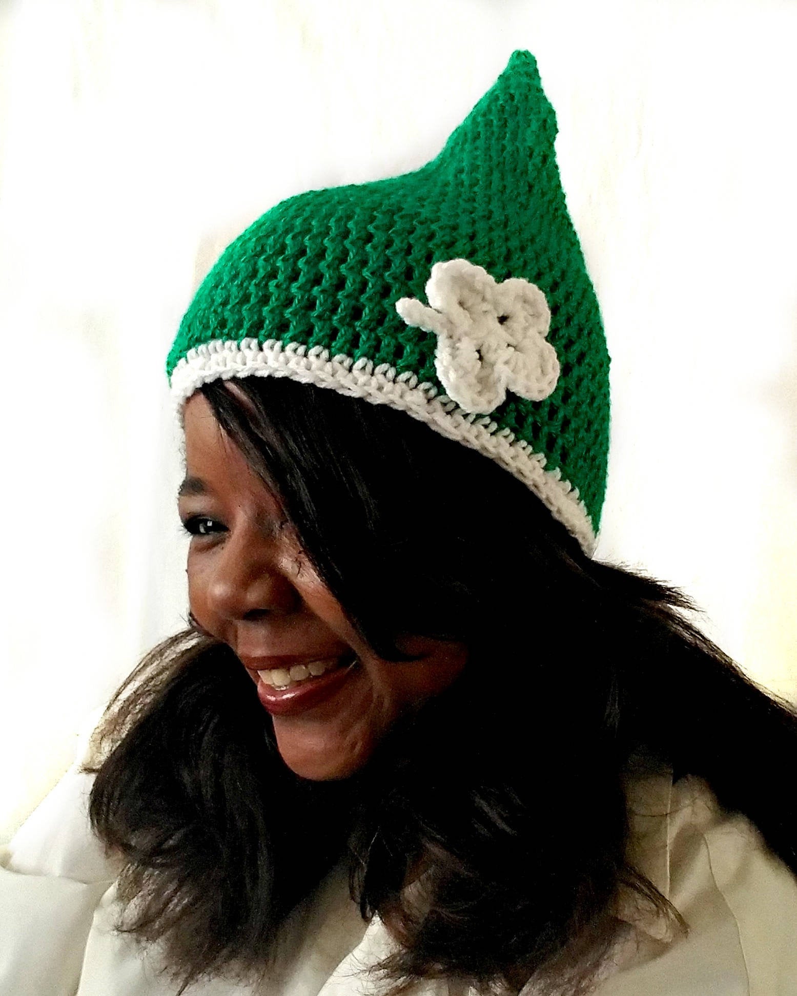 Womens Hat Crochet - Green Pixie Beanie - St. Patricks Day Womens Hat - Fairy Lovers Gift