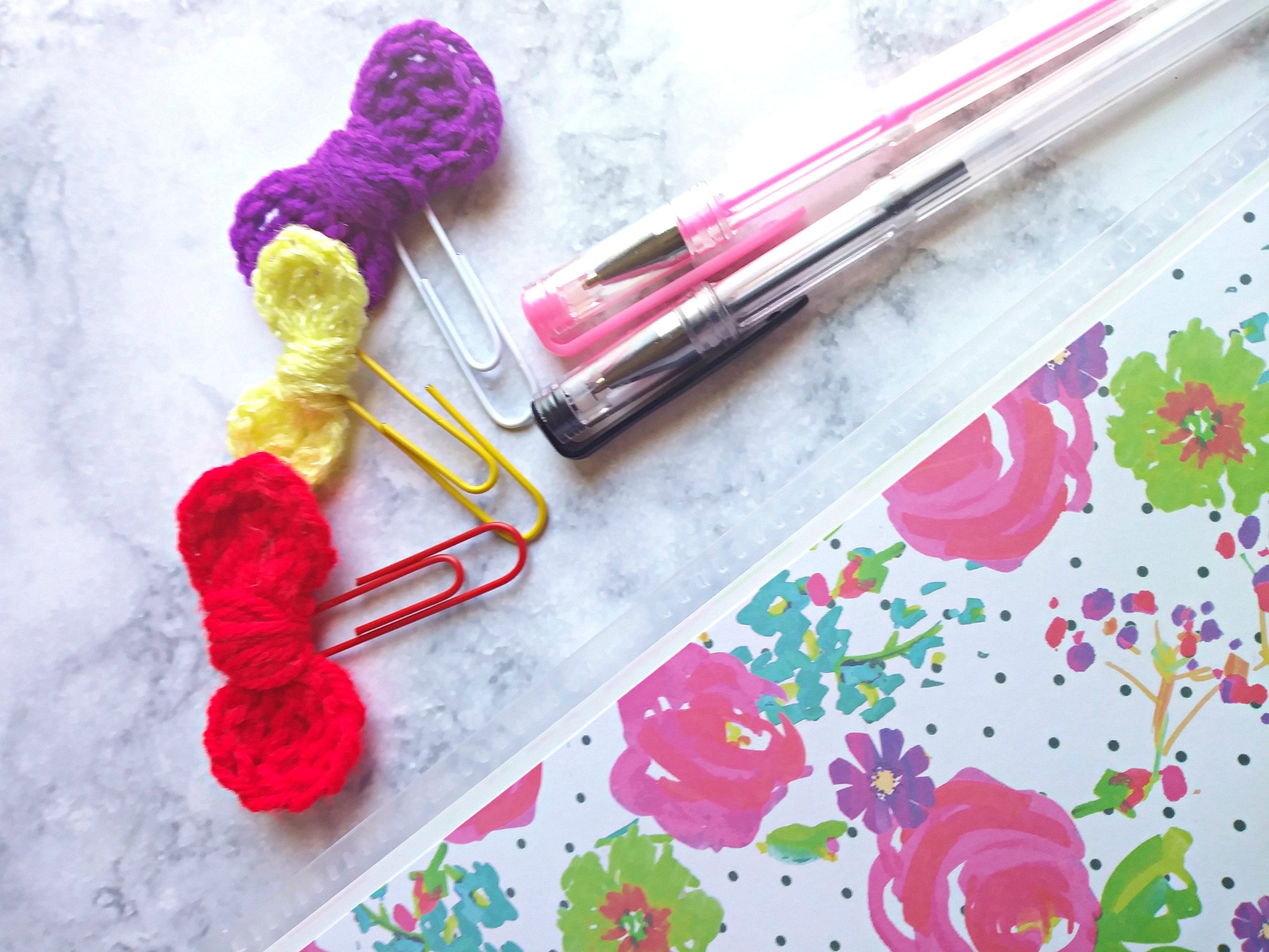 3 Pc Bow Planner Paper Clip Set - Crochet Bow Page Marker - Gift for Planner Lovers - Handmade Bow Bookmarks