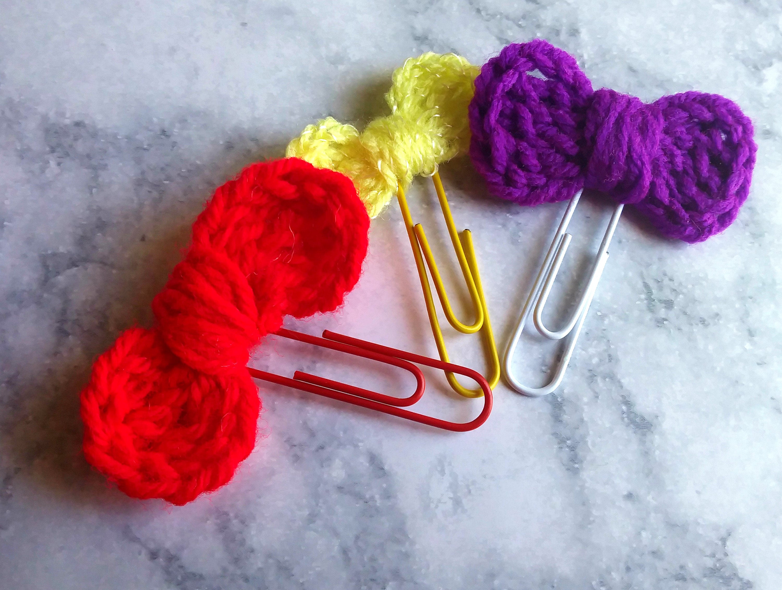 3 Pc Bow Planner Paper Clip Set - Crochet Bow Page Marker - Gift for Planner Lovers - Handmade Bow Bookmarks