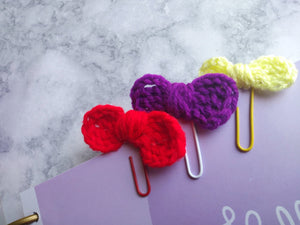 3 Pc Bow Planner Paper Clip Set - Crochet Bow Page Marker - Gift for Planner Lovers - Handmade Bow Bookmarks