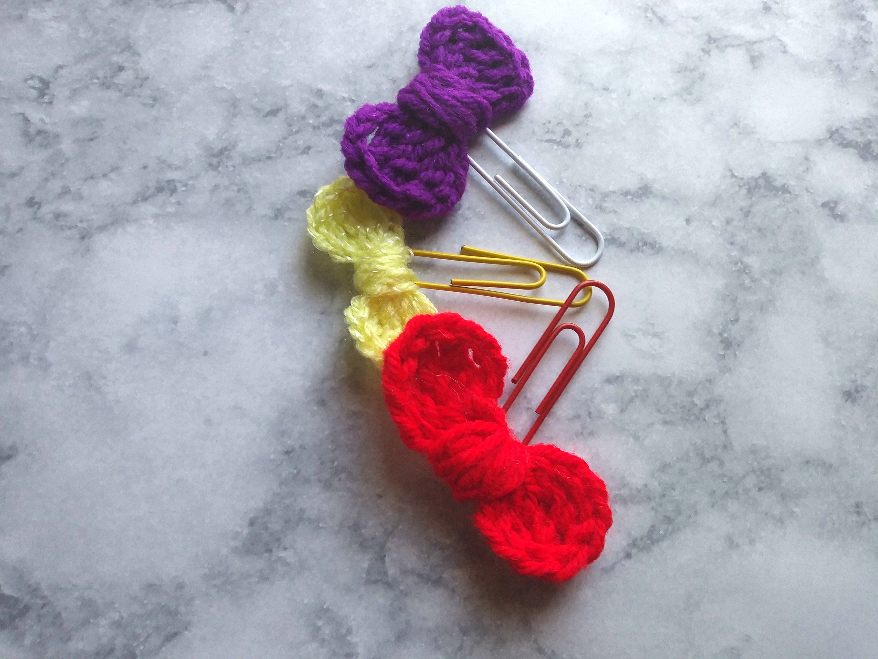 3 Pc Bow Planner Paper Clip Set - Crochet Bow Page Marker - Gift for Planner Lovers - Handmade Bow Bookmarks