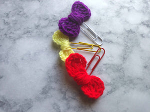 3 Pc Bow Planner Paper Clip Set - Crochet Bow Page Marker - Gift for Planner Lovers - Handmade Bow Bookmarks