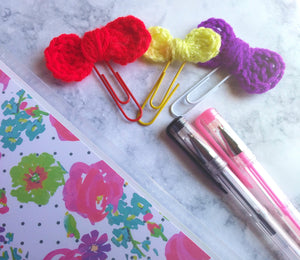 3 Pc Bow Planner Paper Clip Set - Crochet Bow Page Marker - Gift for Planner Lovers - Handmade Bow Bookmarks