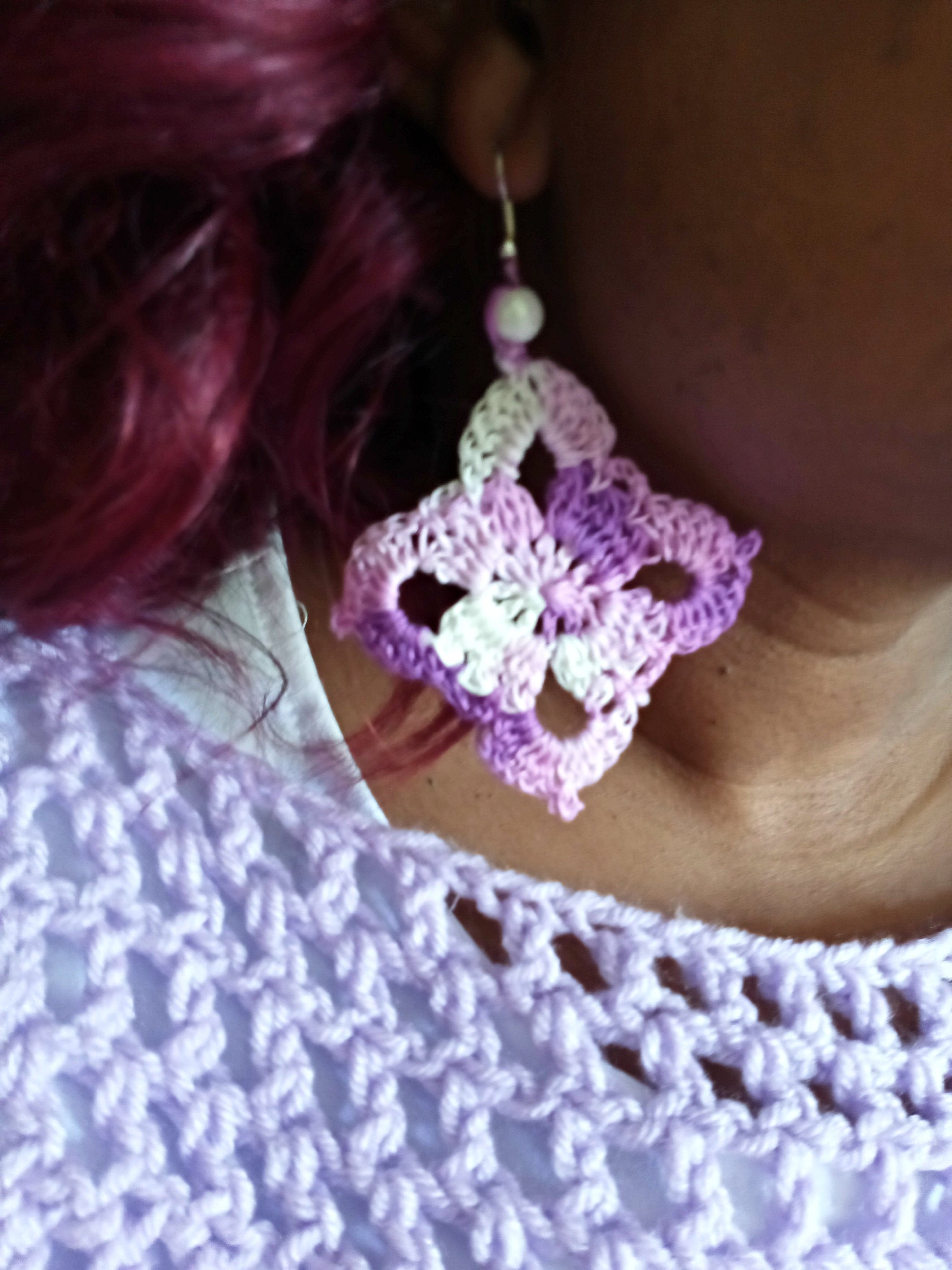 Crochet Earrings - Lace Diamond Shape Earrings - Jewelry Gift for Girlfriend - Statement Jewelry